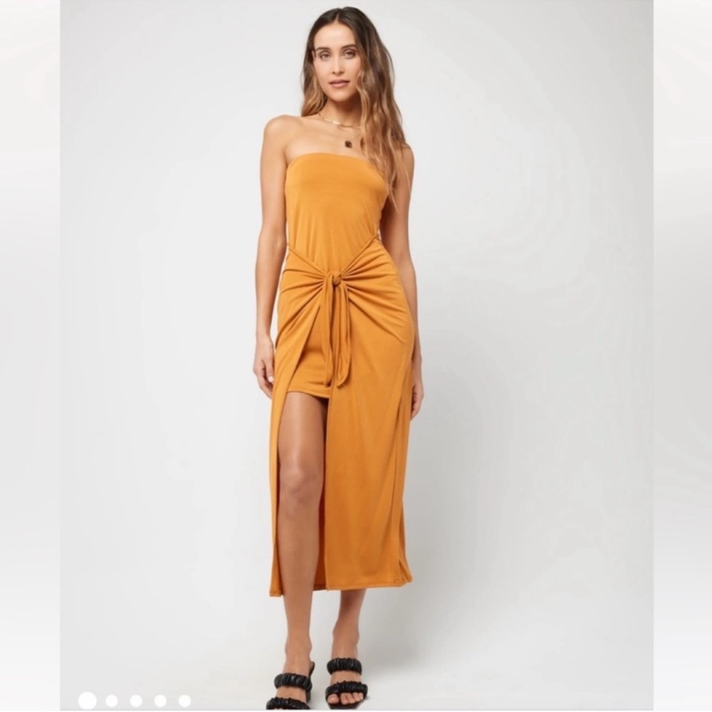 NEW L Space Lia Dress In Inka Gold Womens Size XL Wrap Strapless Dress